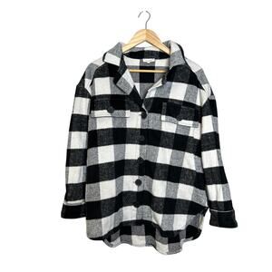 La Miel Black & White Plaid Shirt Jacket Shacket Flannel Button up S